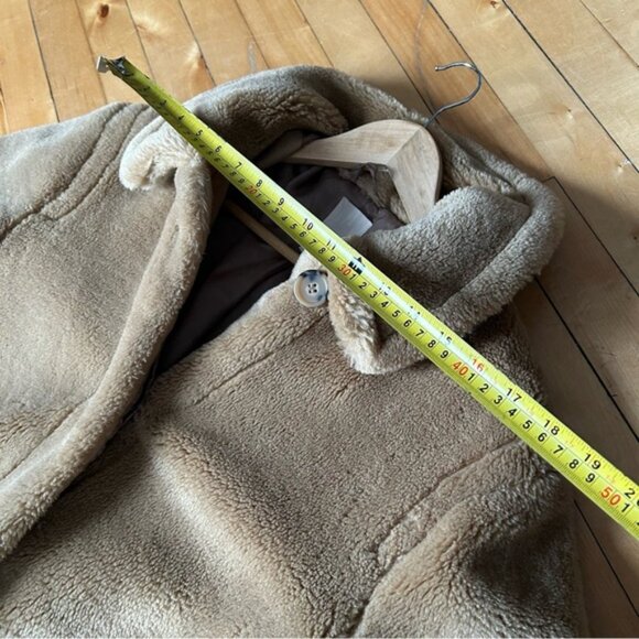 H&M Sz M Tan Brown Long Relaxed Button Front Faux Fur Coat - Picture 11 of 15